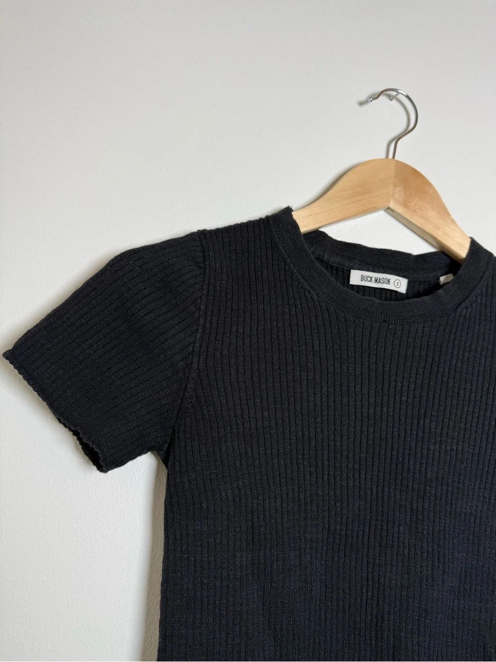 Buck Mason Womens Surplus Rib Short Sleeve Crewneck Tee Black Small Quiet Luxury
